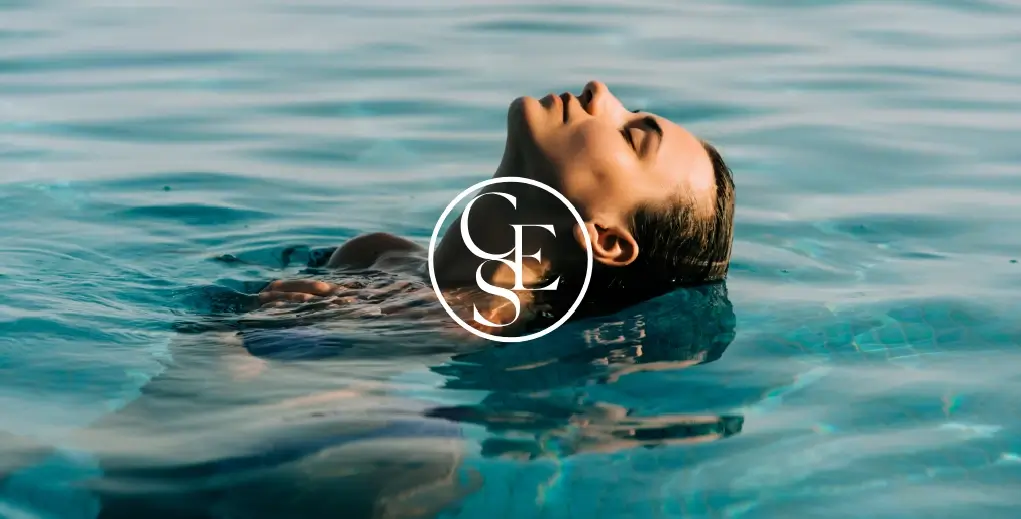 Guest floating in the saltwater pool of the SPA